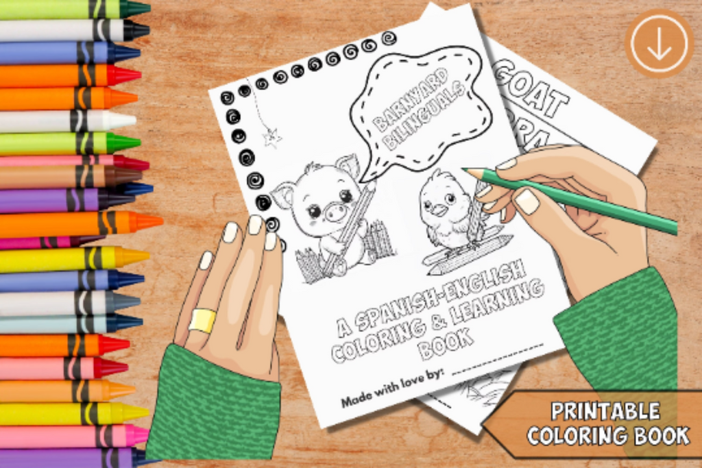 PLR Ebook da Colorare Animali della Fattoria per Bambini Inglese Spaniolo
